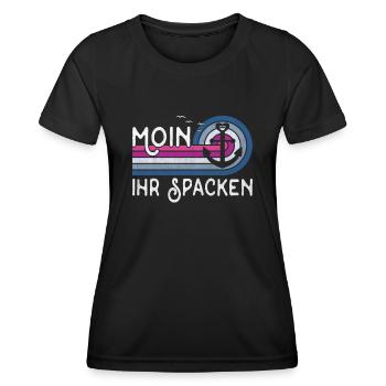 Moin ihr Spacken Nordsee Norddeutsch Plattdeutsch - Frauen Funktions-T-Shirt - Schwarz - Vorne - AI Model Female 172 light (172cm)