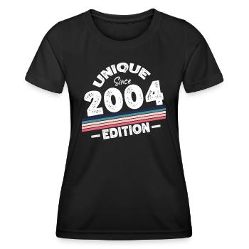 Unique depuis 2004 Edition Anniversaire Millésime 2004 - T-shirt sport Femme - noir - Devant - AI Model Female 172 light (172cm)