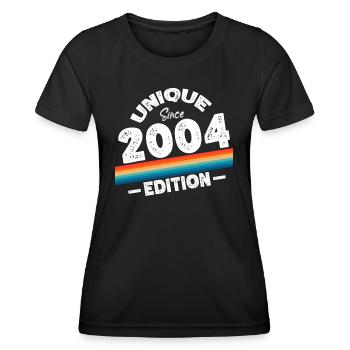 Unique depuis 2004 Edition Anniversaire Millésime 2004 - T-shirt sport Femme - noir - Devant - AI Model Female 172 light (172cm)