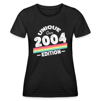 Unique depuis 2004 Edition Anniversaire Millésime 2004 - T-shirt sport Femme - noir - Devant - AI Model Female 172 light (172cm)