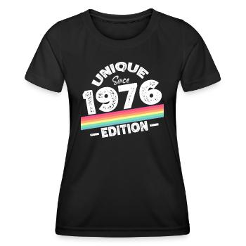 Unique depuis 1976 Edition Anniversaire Millésime 1976 - T-shirt sport Femme - noir - Devant - AI Model Female 172 light (172cm)