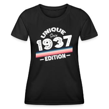 Unique depuis 1937 Edition Anniversaire Millésime 1937 - T-shirt sport Femme - noir - Devant - AI Model Female 172 light (172cm)
