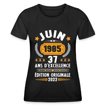 Anniversaire 37 Ans Pour Née En Juin 1985 Humour - T-shirt sport Femme - noir - Devant - AI Model Female 172 light (172cm)
