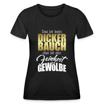 Kein dicker Bauch Feinkost Humor Lustig Gold - Frauen Funktions-T-Shirt - Schwarz - Vorne - AI Model Female 172 light (172cm)