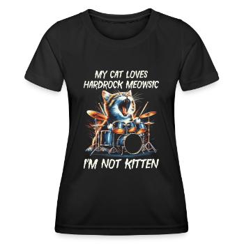 Katze Rock Musik Humor Lustig Geschenkidee - Frauen Funktions-T-Shirt - Schwarz - Vorne - AI Model Female 172 light (172cm)