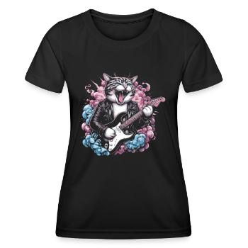 Rock Musik Katze Lustig Humor Geschenkidee - Frauen Funktions-T-Shirt - Schwarz - Vorne - AI Model Female 172 light (172cm)