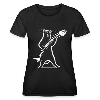Rock Musik Katze Lustig Humor Geschenkidee - Frauen Funktions-T-Shirt - Schwarz - Vorne - AI Model Female 172 light (172cm)