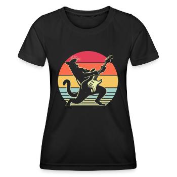 Rock Musik Katze Lustig Humor Geschenkidee - Frauen Funktions-T-Shirt - Schwarz - Vorne - AI Model Female 172 light (172cm)