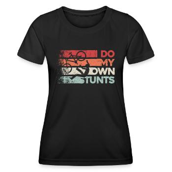 I Do My Own Stunts - Lustiges Tollpatsch Geschenk - Frauen Funktions-T-Shirt - Schwarz - Vorne - AI Model Female 172 light (172cm)