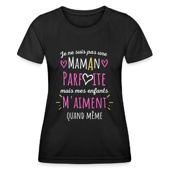 pas une Maman parfaite, citation maman enfant - T-shirt sport Femme - noir - Devant - AI Model Female 172 light (172cm)