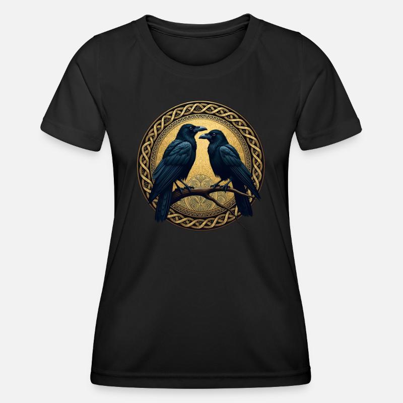 Two ravens with Celtic knots - Women's Functional T-Shirt - black