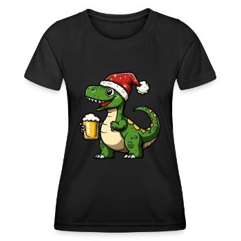 Dinosaur brontosaurus Christmas Beer Funny - Women's Functional T-Shirt - black - Front - AI Model Female 172 light (172cm)