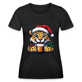 Léopard Noël Bière Drôle - T-shirt sport Femme - noir - Devant - AI Model Female 172 light (172cm)