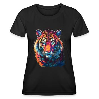 Tiger in neon look - close up - Women's Functional T-Shirt - black - Front - AI Model Female 172 light (172cm)