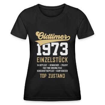 53. GEBURTSTAG OLDTIMER 1973 - Frauen Funktions-T-Shirt - Schwarz - Vorne - AI Model Female 172 light (172cm)