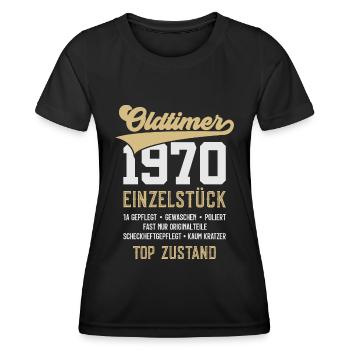 56. GEBURTSTAG OLDTIMER 1970 - Frauen Funktions-T-Shirt - Schwarz - Vorne - AI Model Female 172 light (172cm)