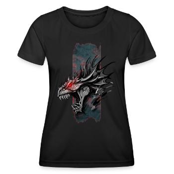 Infernos Brüllen: Drache mit roten Augen - Frauen Funktions-T-Shirt - Schwarz - Vorne - AI Model Female 172 light (172cm)