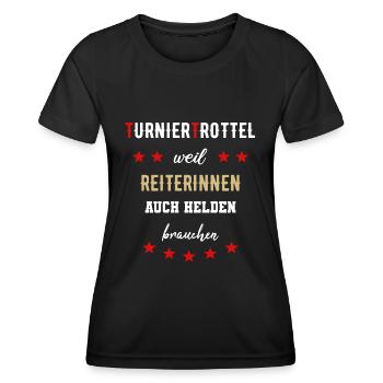 Turniertrottel Pferdesport Reiterin Turnierhelfer - Frauen Funktions-T-Shirt - Schwarz - Vorne - AI Model Female 172 light (172cm)
