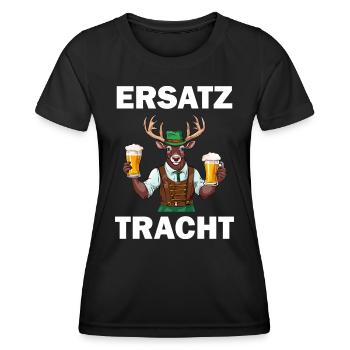 Lederhose Hirsch Tracht Bayrisch Trachten Ersatz - Frauen Funktions-T-Shirt - Schwarz - Vorne - AI Model Female 172 light (172cm)