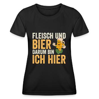 Fleisch Und Bier Darum Bin Ich Hier - Frauen Funktions-T-Shirt - Schwarz - Vorne - AI Model Female 172 light (172cm)