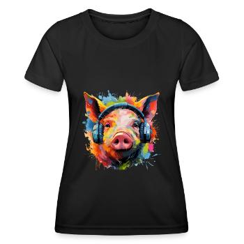 Pig Headphones - Women's Functional T-Shirt - black - Front - AI Model Female 172 light (172cm)
