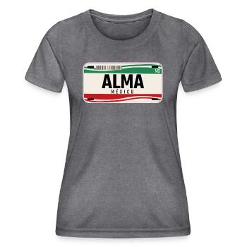 Alma Personalisierte mexikanische Fahrzeugkennzeichen mit Namen - Frauen Funktions-T-Shirt - dunkle Melange  - Vorne - AI Model Female 172 light (172cm)