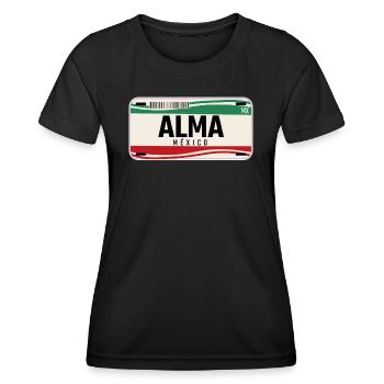 Alma Personalisierte mexikanische Fahrzeugkennzeichen mit Namen - Frauen Funktions-T-Shirt - Schwarz - Vorne - AI Model Female 172 light (172cm)