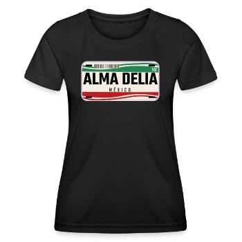 Alma Delia Personalisierte mexikanische Fahrzeugkennzeichen w - Frauen Funktions-T-Shirt - Schwarz - Vorne - AI Model Female 172 light (172cm)