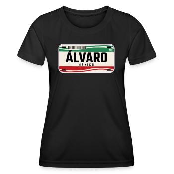 Alvaro Personalized Mexican Vehicle plates w name - Women's Functional T-Shirt - black - Front - AI Model Female 172 light (172cm)
