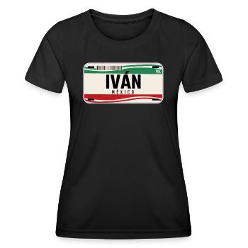 Ivan Personalisierte mexikanische Fahrzeugkennzeichen mit Namen - Frauen Funktions-T-Shirt - Schwarz - Vorne - AI Model Female 172 light (172cm)