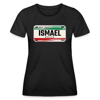 Ismael Personalisierte mexikanische Fahrzeugkennzeichen mit Namen - Frauen Funktions-T-Shirt - Schwarz - Vorne - AI Model Female 172 light (172cm)