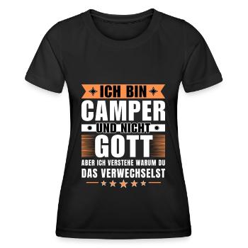 Ich bin Camper und nicht Gott - Frauen Funktions-T-Shirt - Schwarz - Vorne - AI Model Female 172 light (172cm)
