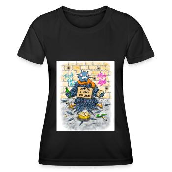 Pigeon sans-abri Dicton drôle, version sale - T-shirt sport Femme - noir - Devant - AI Model Female 172 light (172cm)