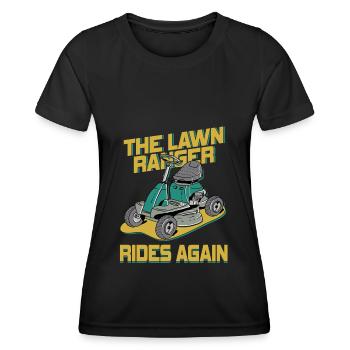 We Ride At Dawn Dad Lawn Mower Make Laugh Day Yard - Frauen Funktions-T-Shirt - Schwarz - Vorne - AI Model Female 172 light (172cm)