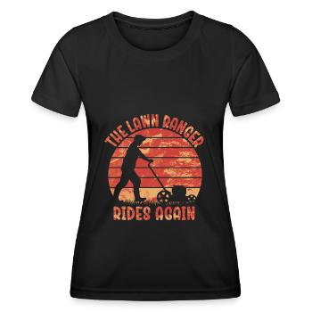 We Ride At Dawn Dad Lawn Mower Make Laugh Day Yard - Frauen Funktions-T-Shirt - Schwarz - Vorne - AI Model Female 172 light (172cm)