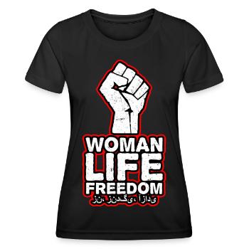 Woman Life Freedom | Faust and Persian script - Women's Functional T-Shirt - black - Front - AI Model Female 172 light (172cm)