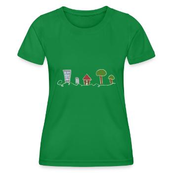house town trees line cartoon - Women's Functional T-Shirt - kelly green - Front - AI Model Female 172 dark (172cm)