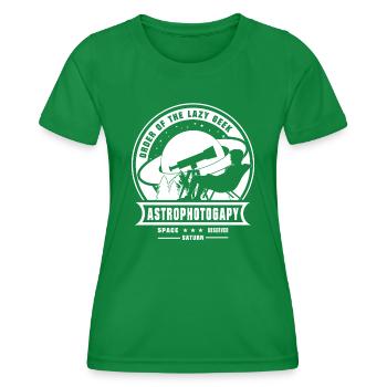 ORDER OF THE LAZY GEEK Saturn Astrophotography - Women's Functional T-Shirt - kelly green - Front - AI Model Female 172 dark (172cm)