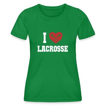I love Lacrosse Lax Spieler Polocrosse - Frauen Funktions-T-Shirt - Kelly Green - Vorne - AI Model Female 172 dark (172cm)