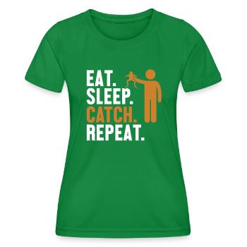 Eat Sleep Catch Repeat Kaulquappe Laubfrosch - Frauen Funktions-T-Shirt - Kelly Green - Vorne - AI Model Female 172 dark (172cm)