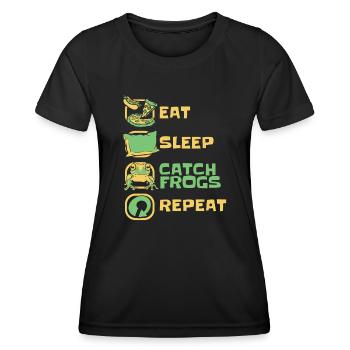 Eat Sleep Catch Frogs Repeat Kröte Kaulquappe - Frauen Funktions-T-Shirt - Schwarz - Vorne - AI Model Female 172 light (172cm)