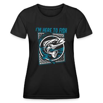 Je suis ici pour pêcher, pêcheur au fil, pêcheur en haute mer, pêcheur à la ligne - T-shirt sport Femme - noir - Devant - AI Model Female 172 light (172cm)