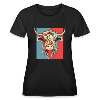 Portrait Highland Vache Highland Génisse Highland - T-shirt sport Femme - noir - Devant - AI Model Female 172 light (172cm)