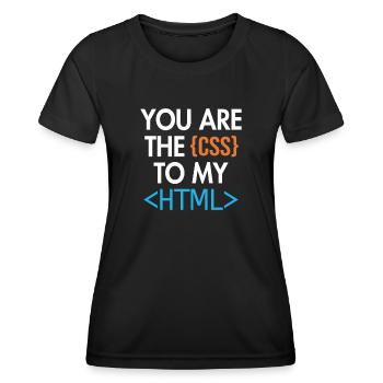 Vous êtes le CSS de mon HTML Developer Coder - T-shirt sport Femme - noir - Devant - AI Model Female 172 light (172cm)