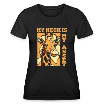 Mein Hals ist mein Kapital Giraffidae Nubischer Afrikaner - Frauen Funktions-T-Shirt - Schwarz - Vorne - AI Model Female 172 light (172cm)