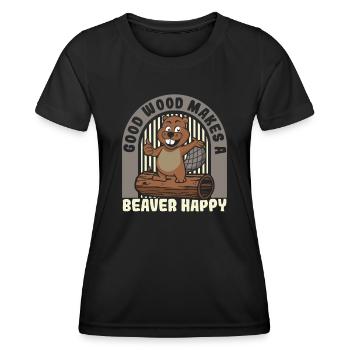 Gutes Holz macht einen Biber glücklich Eurasischer Biber - Frauen Funktions-T-Shirt - Schwarz - Vorne - AI Model Female 172 light (172cm)