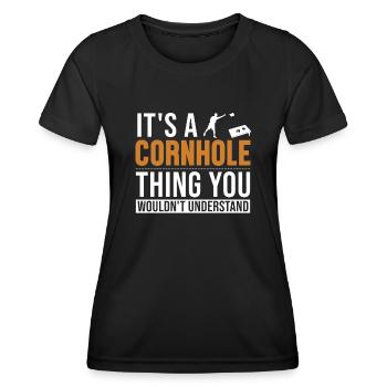 C’est un Cornhole Thing Plateau de jeu Pouf - T-shirt sport Femme - noir - Devant - AI Model Female 172 light (172cm)