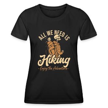 Hiking Enjoy The Adventure Trekking Bergwandern - Frauen Funktions-T-Shirt - Schwarz - Vorne - AI Model Female 172 light (172cm)