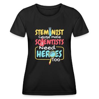 Denn auch männliche Wissenschaftler brauchen Helden MINT - Frauen Funktions-T-Shirt - Schwarz - Vorne - AI Model Female 172 light (172cm)