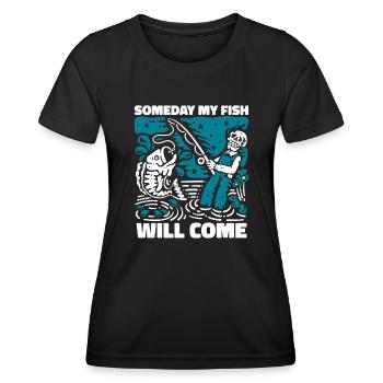 Un jour, mon poisson viendra pêcheur à la mouche - T-shirt sport Femme - noir - Devant - AI Model Female 172 light (172cm)